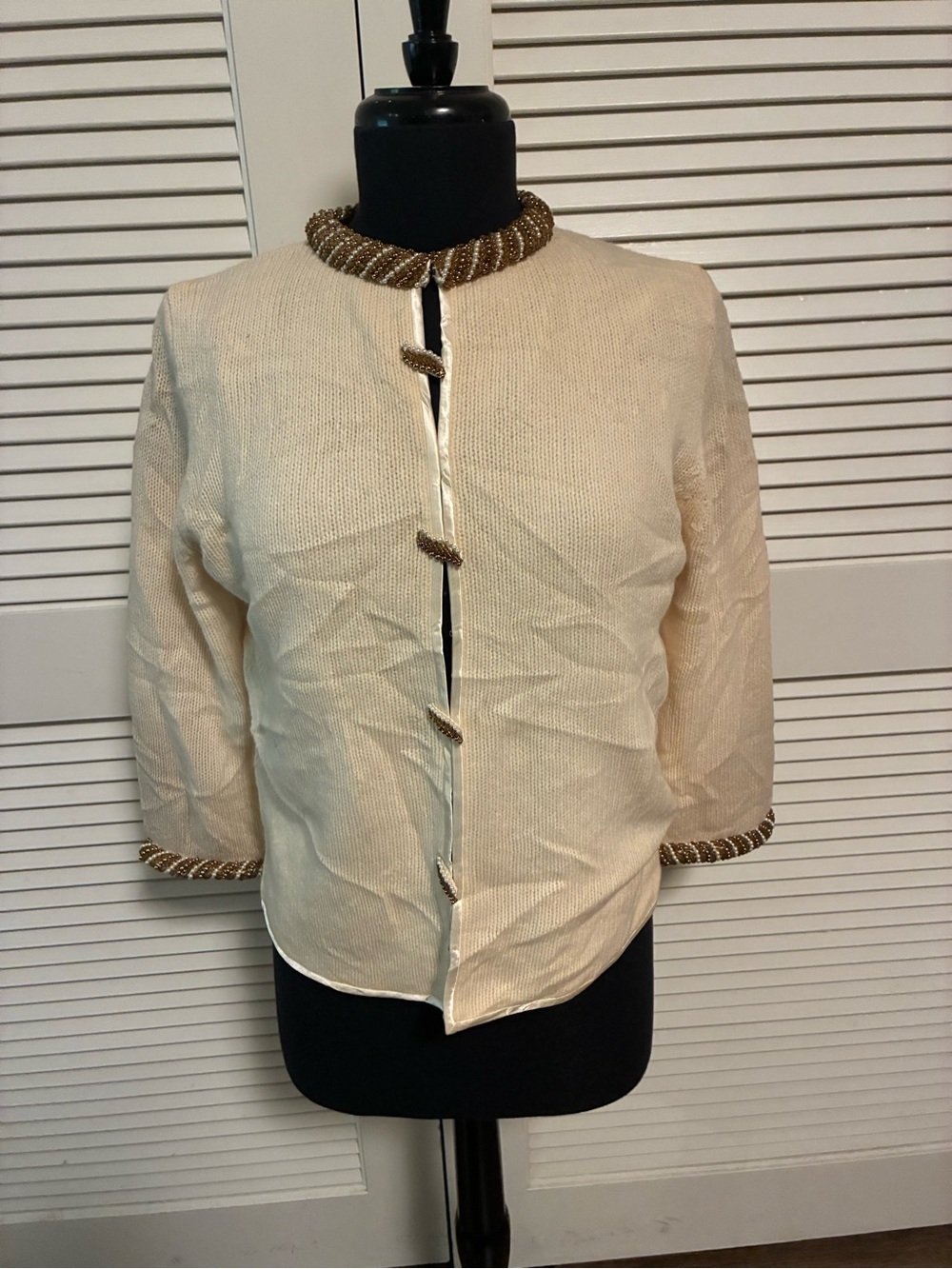 Milly Cream Jacket with Gold and Pearl Beaded Trim